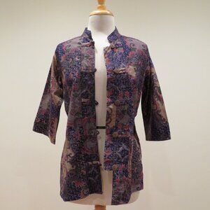 Women Small Blue Thailand Blouse Shirt Jacket Summer Lightweight Cotton Button